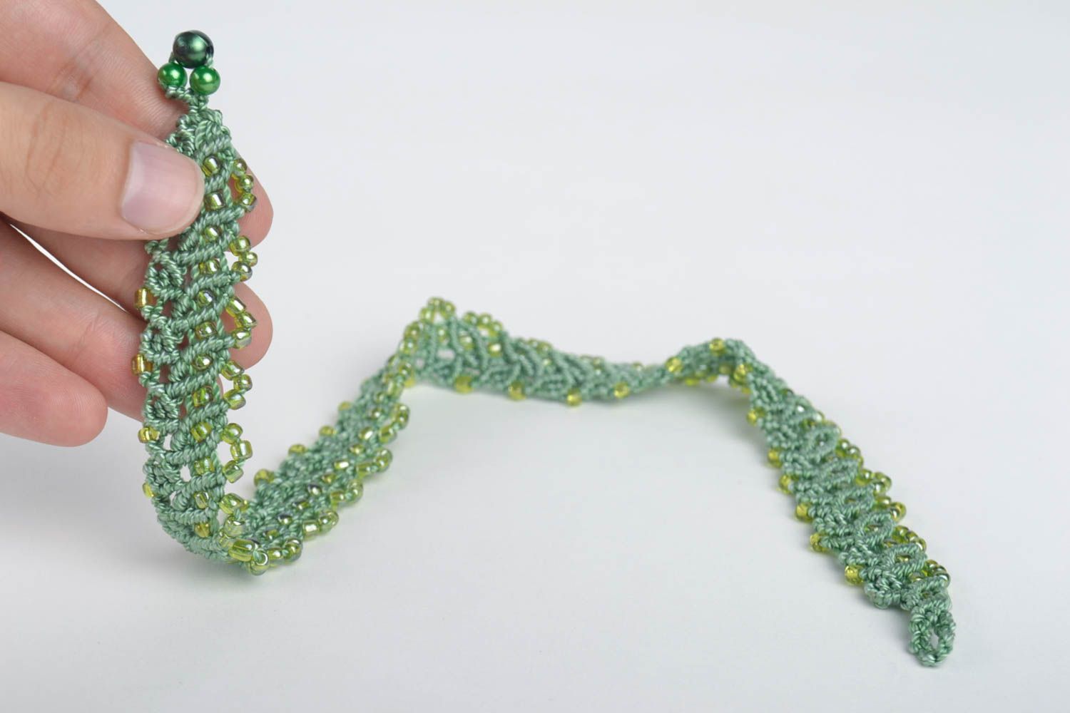 Collier macramé Bijou fait main vert fils perles de rocaille Cadeau femme photo 5