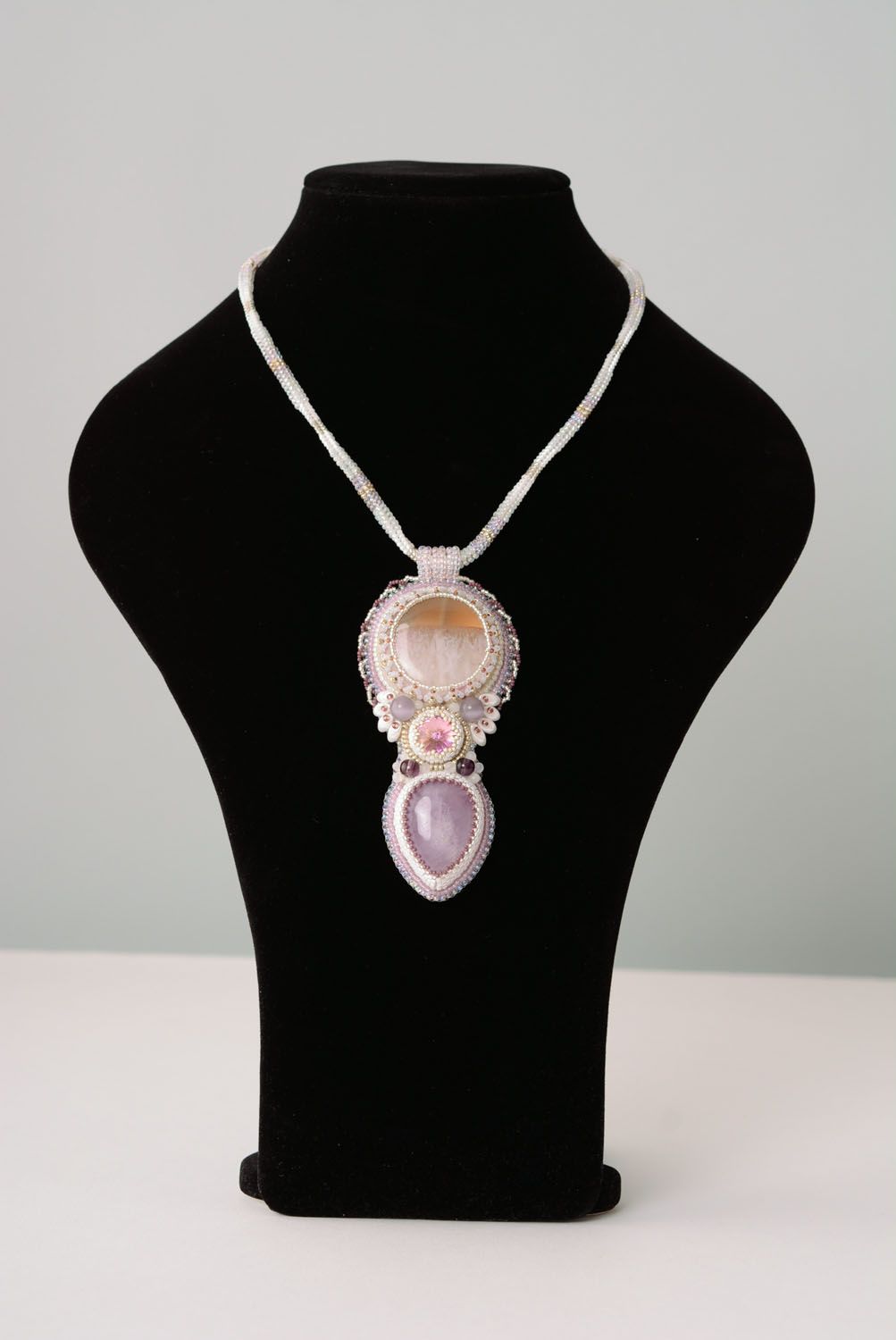Glasperlen Halskette mit Amethyst foto 1