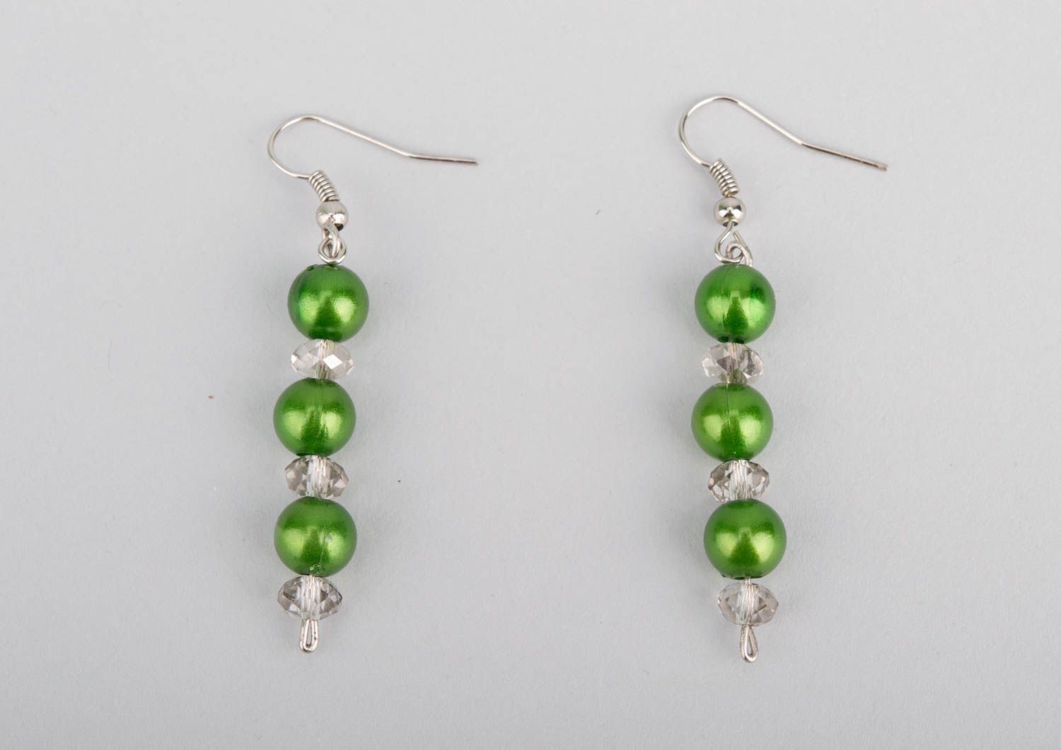 Boucles d'oreilles pendantes Bijou fait main vert perles Accessoire femme photo 2