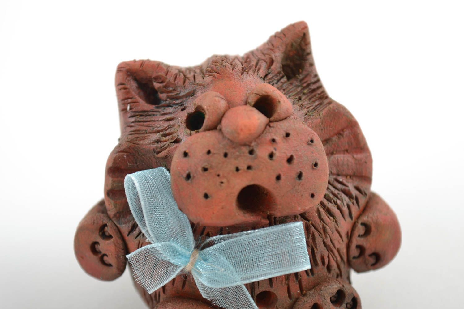 Ceramic handmade designer beautiful figurine sweet cat with a bow home ideas photo 5