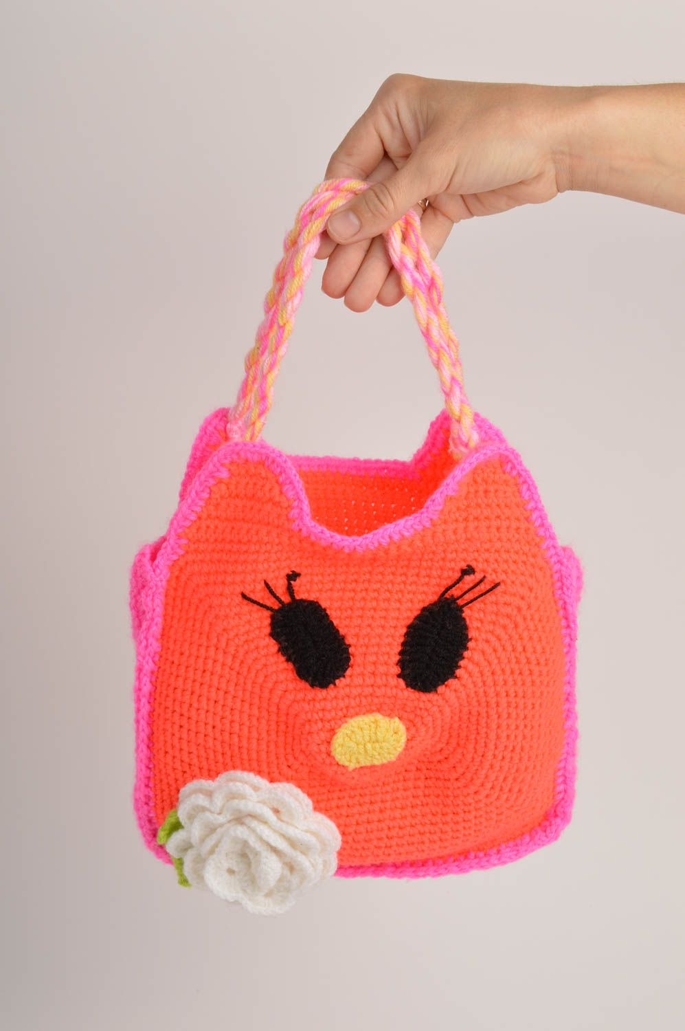Women handbag for children little knitted handmade bag cat like bad for girls photo 2