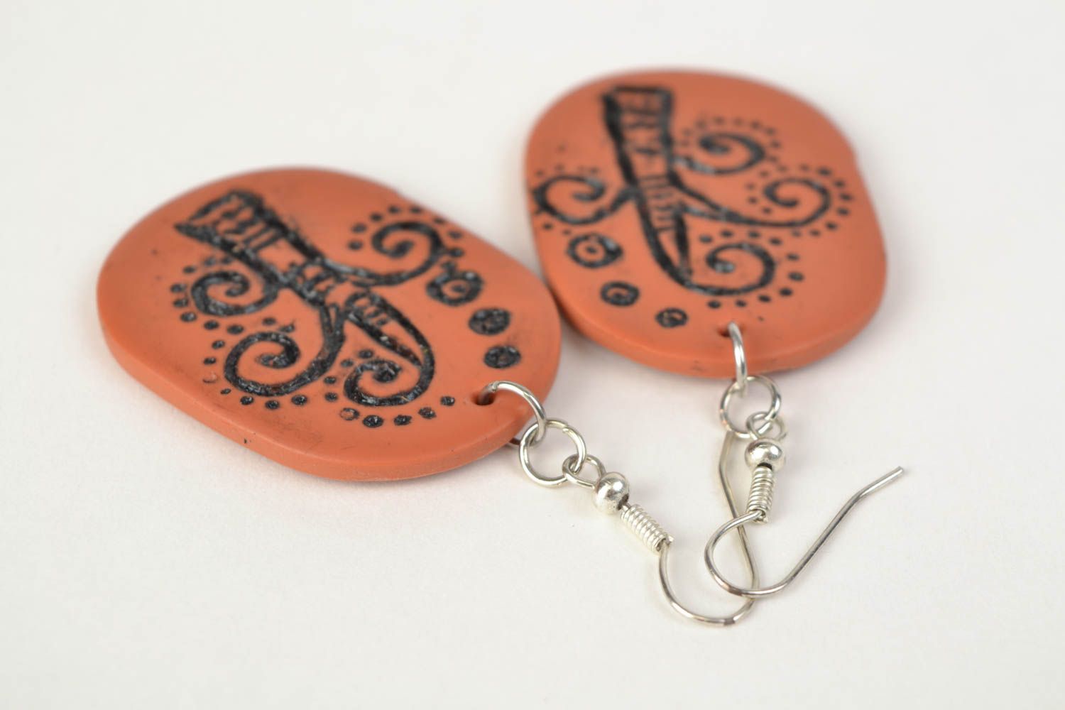Handmade large earrings made of polymer clay and painted with acrylics photo 5