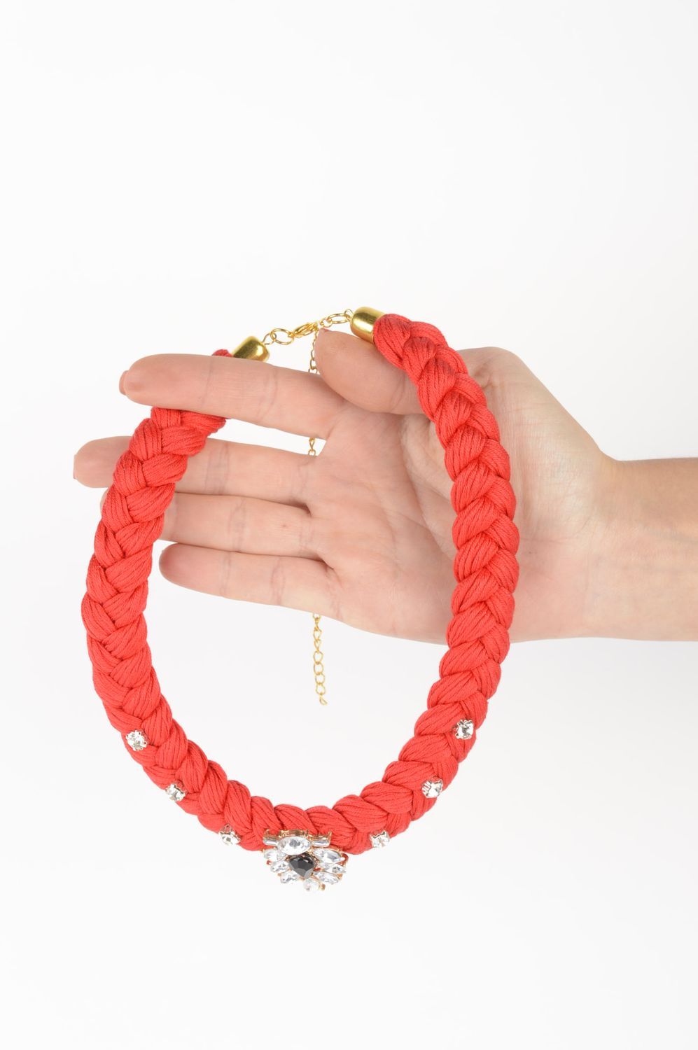 Halskette für Frauen handmade Designer Schmuck Damen Collier rotes Stoff Collier foto 1