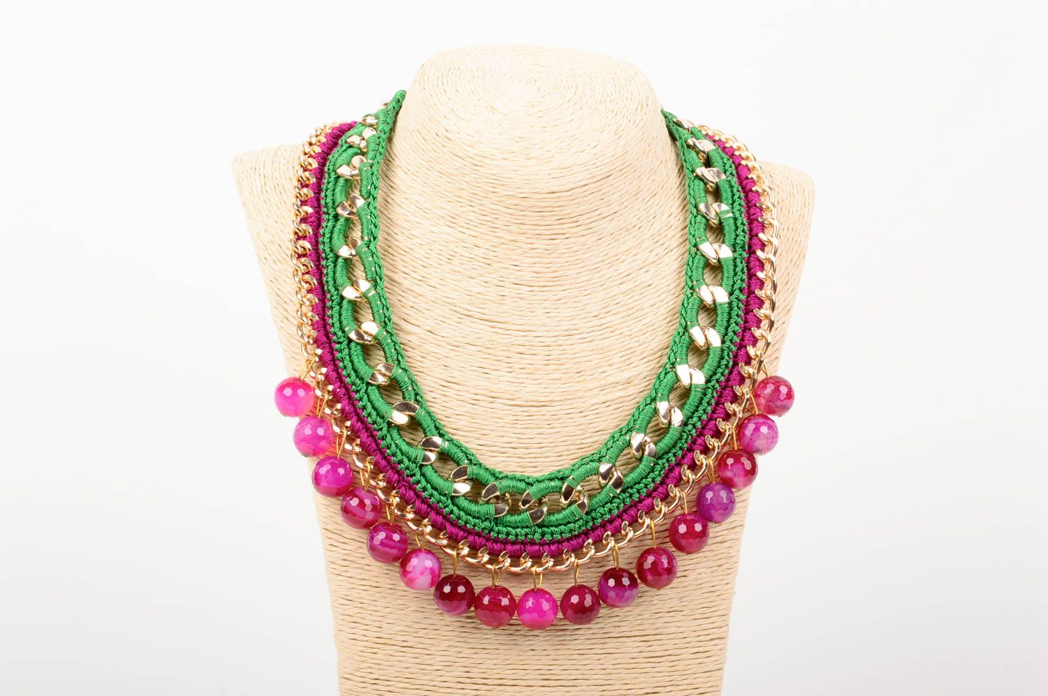 Handmade Damen Collier Modeschmuck Halskette Geschenk für Frauen rosa grün foto 2