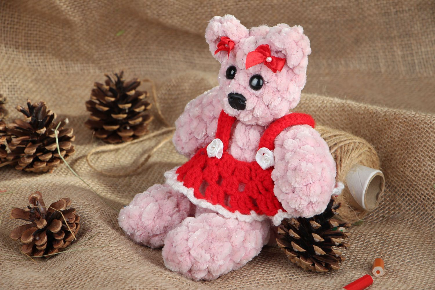 Crocheted soft toy Pink Bear photo 5