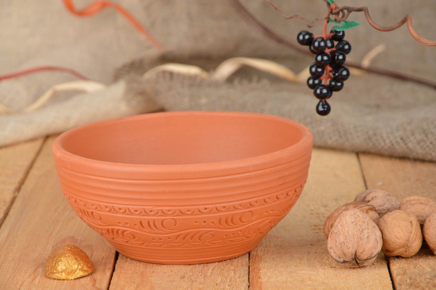 Beautiful light handmade designer clay bowl for salad and first courses 500 ml photo 1