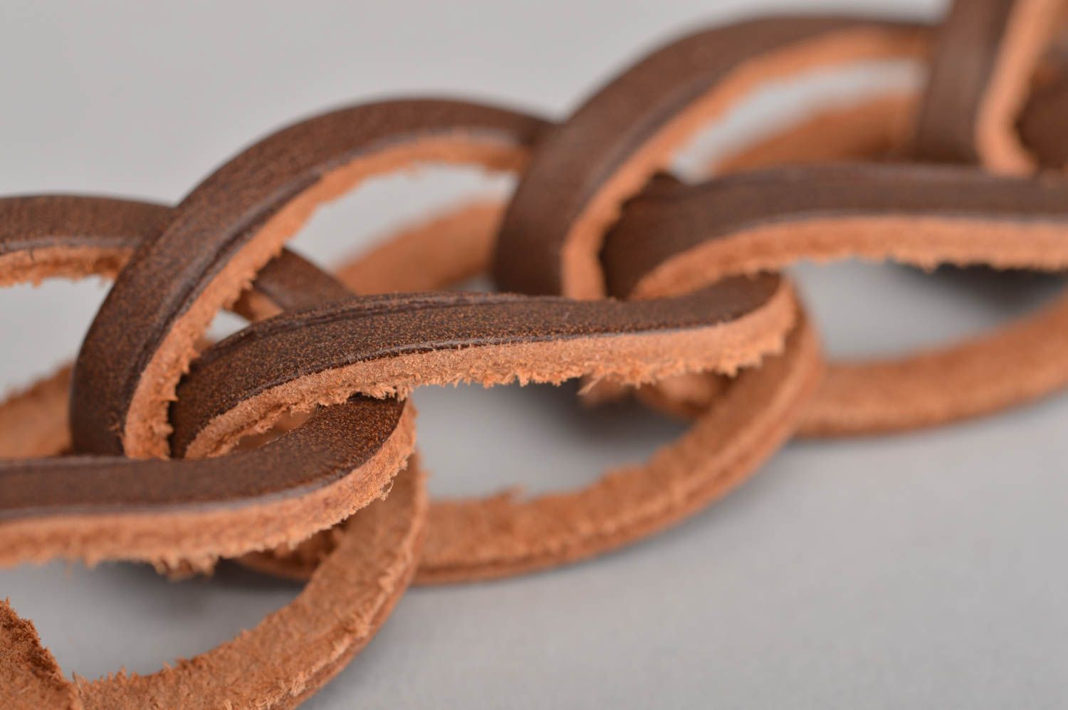 Handmade designer genuine leather women's woven belt of light brown color photo 5
