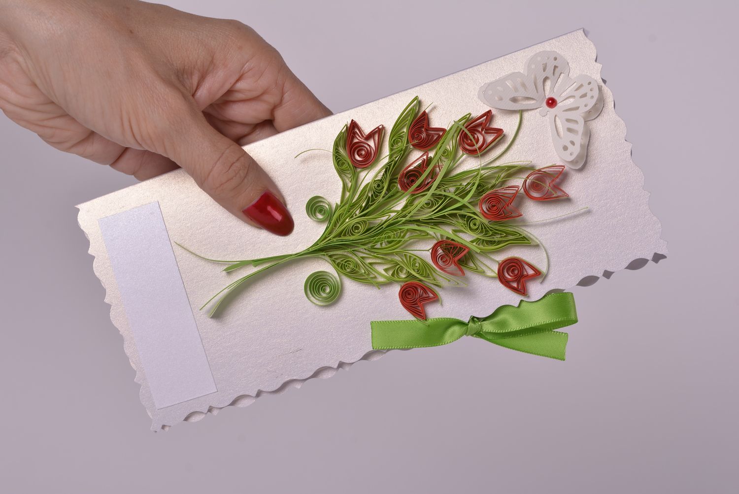 Carte de voeux quilling faite main bouquet de fleurs papillon Petit cadeau photo 4