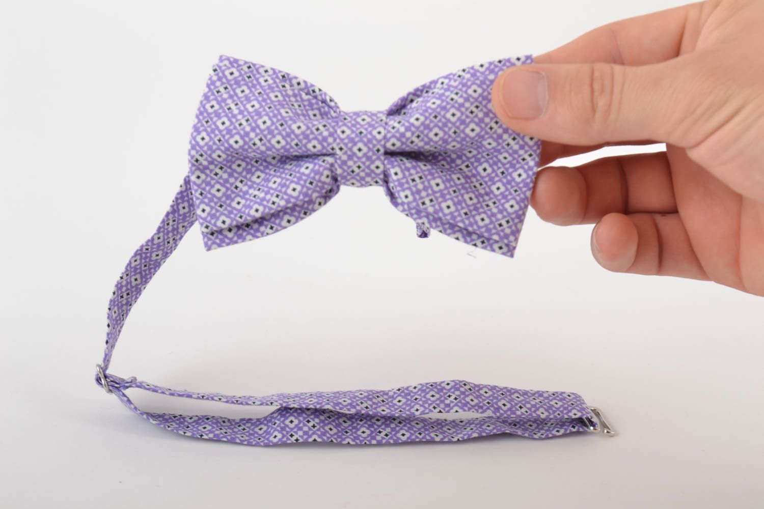 Nœud papillon en coton lilas fait main joli original au motif imprimé cadeau photo 5