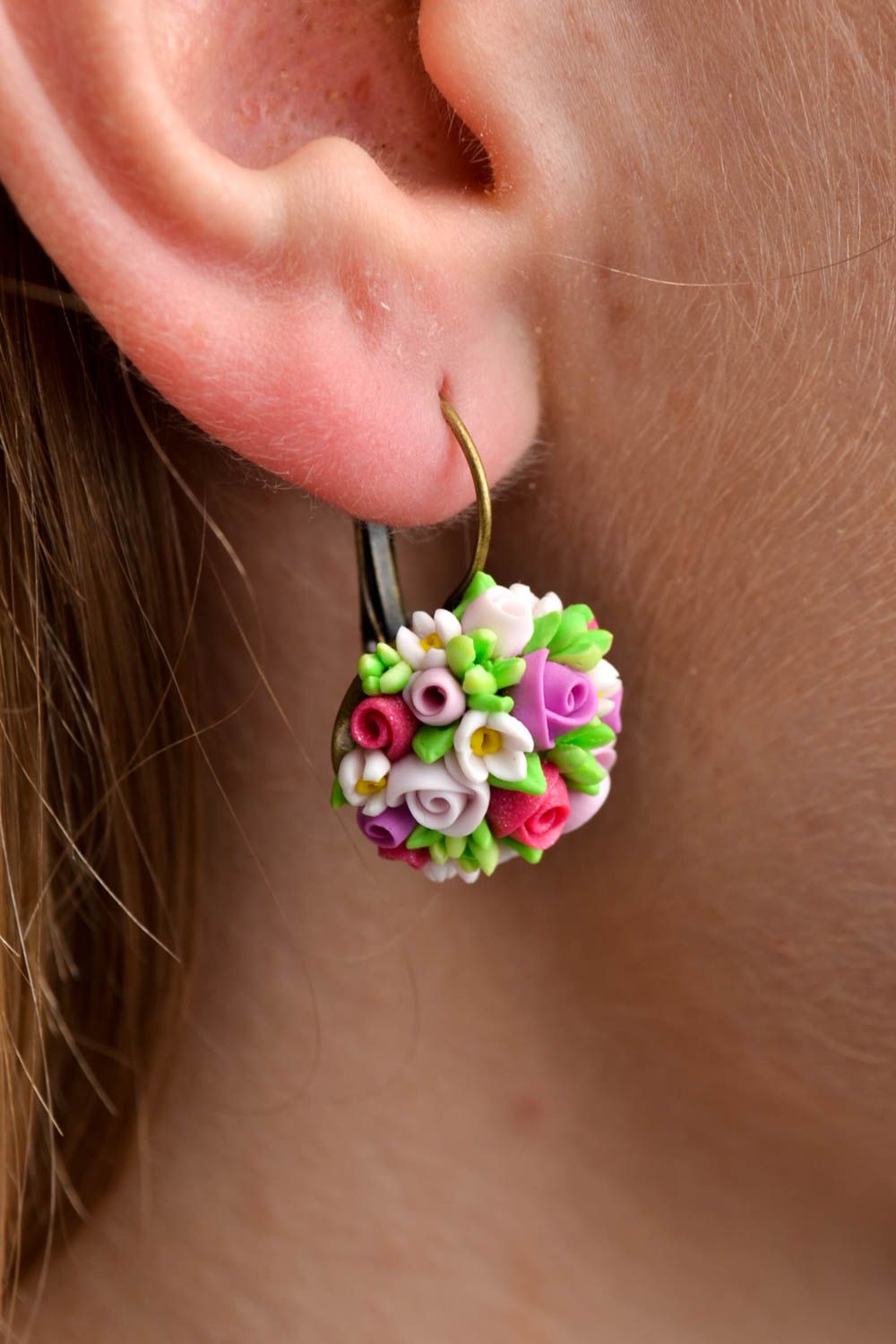 Handmade flower earrings tender spring jewelry unusual elegant earrings photo 1