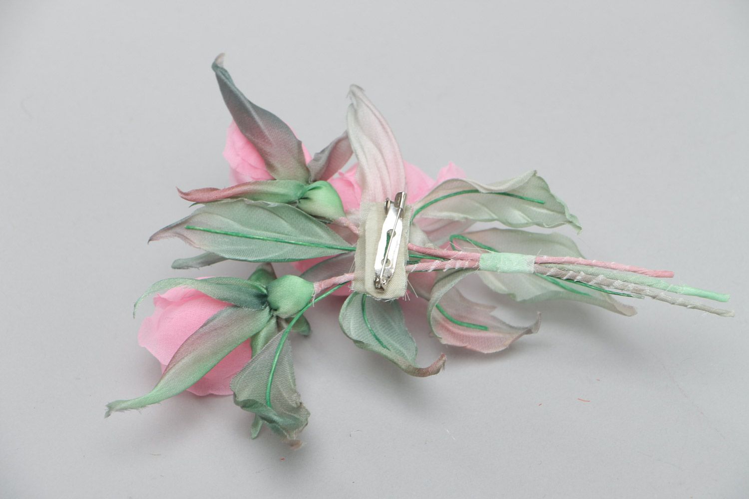Handmade designer fabric flower brooch pink tender accessory for tender girl photo 4