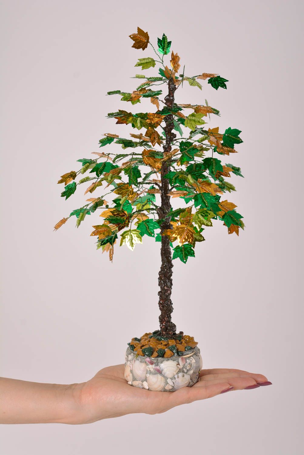 Декор для дома ручной работы дерево из бисера украшение для интерьера зеленое фото 3