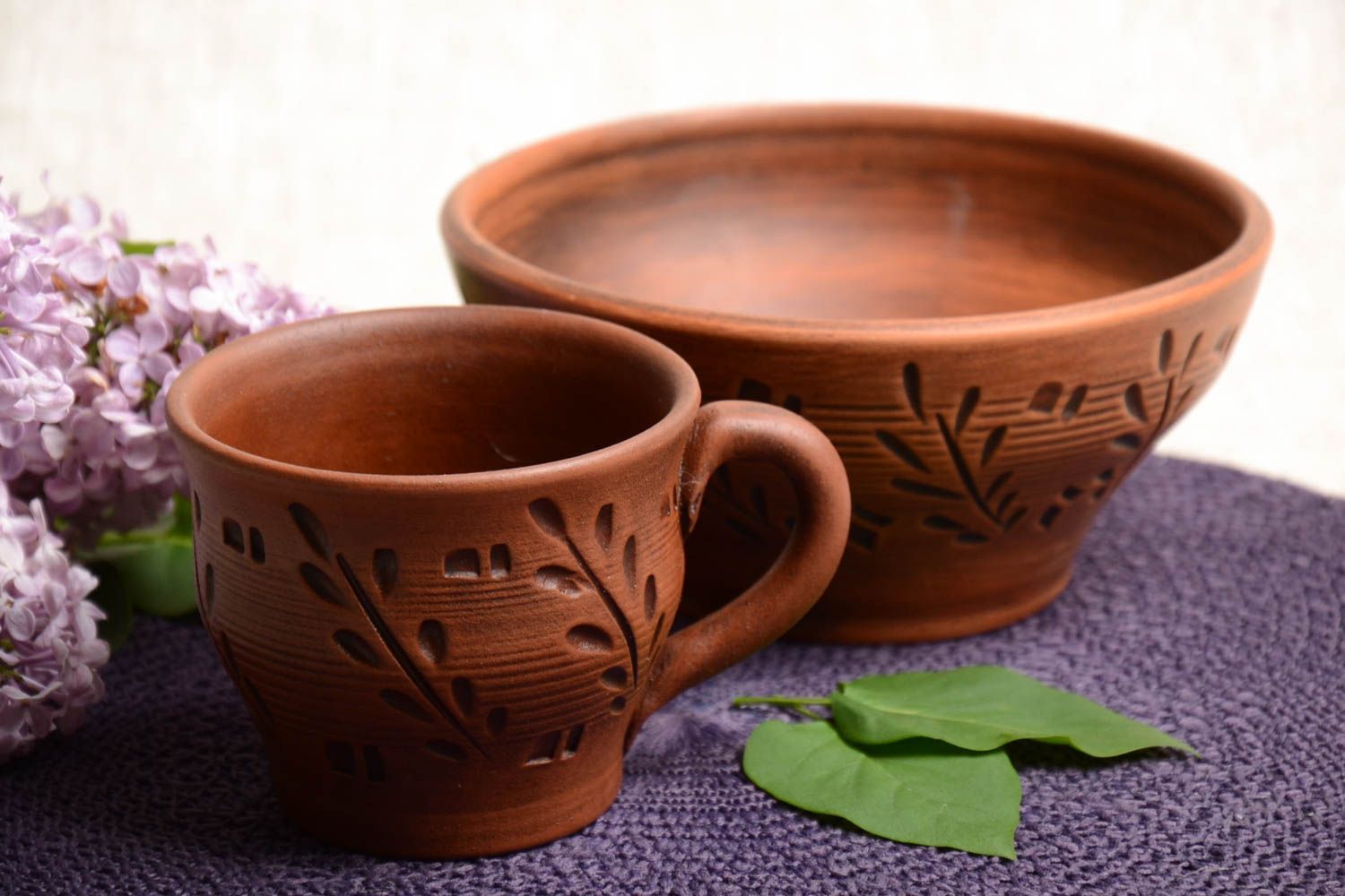 Juego de vajilla cerámica artesanal de 2 artículos taza y escudilla 400 ml y 700 ml foto 1