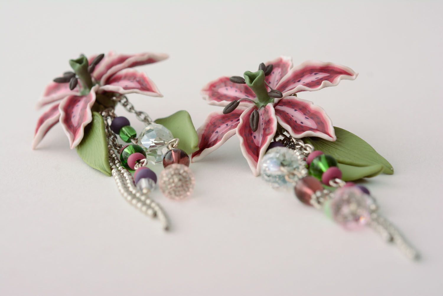Flower earrings with charms photo 4