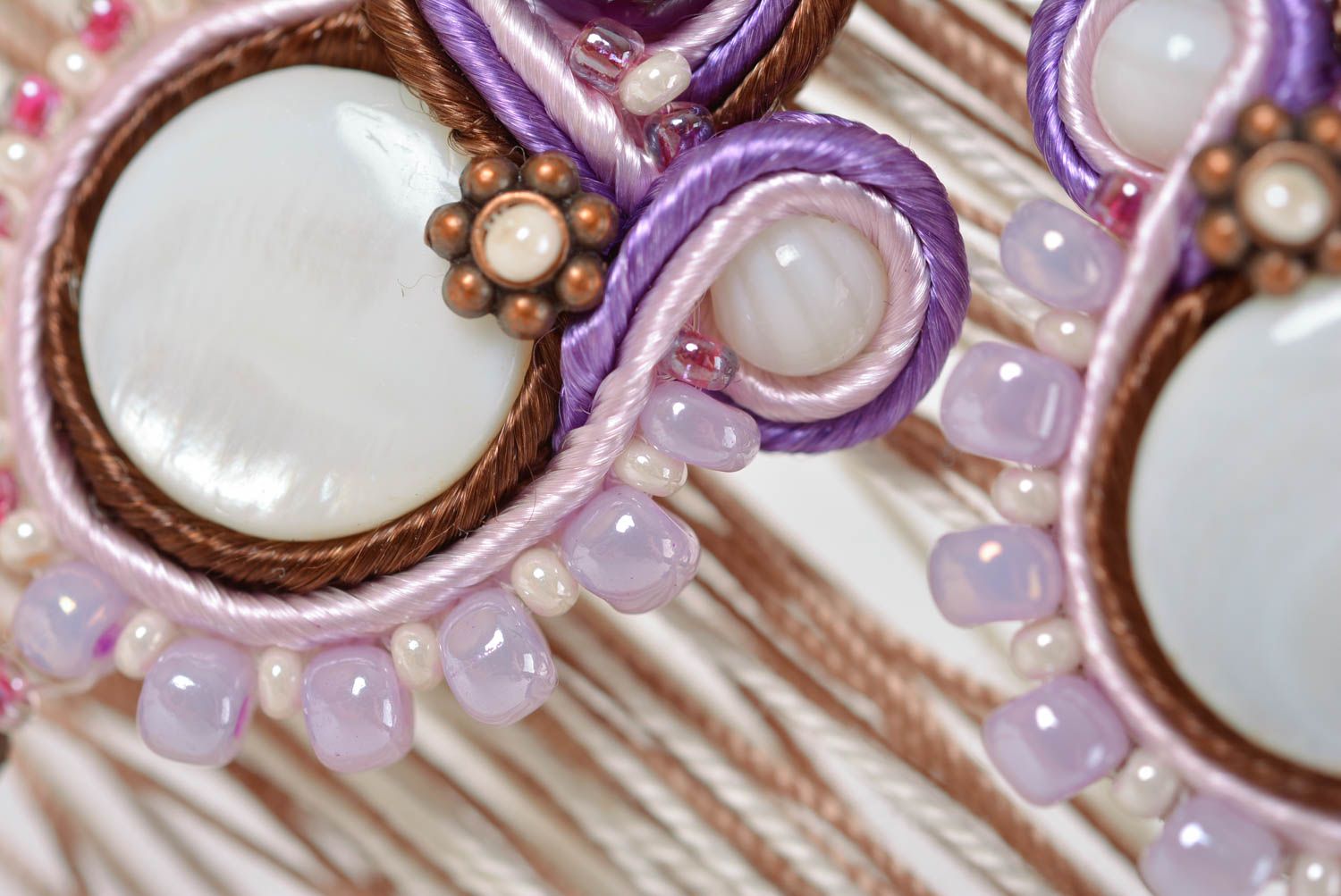 Soutache earrings handmade earrings evening accessories with amethyst stones photo 2