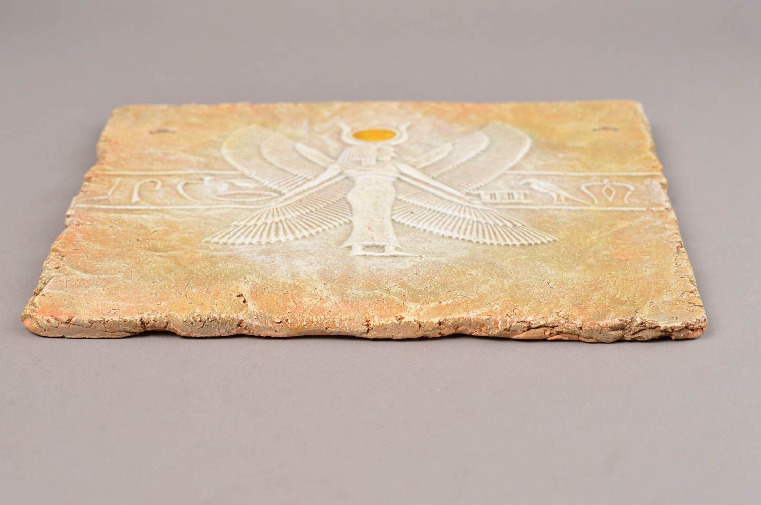 Панно с девой знаком зодиака из глины ручной работы авторское квадратное фото 8