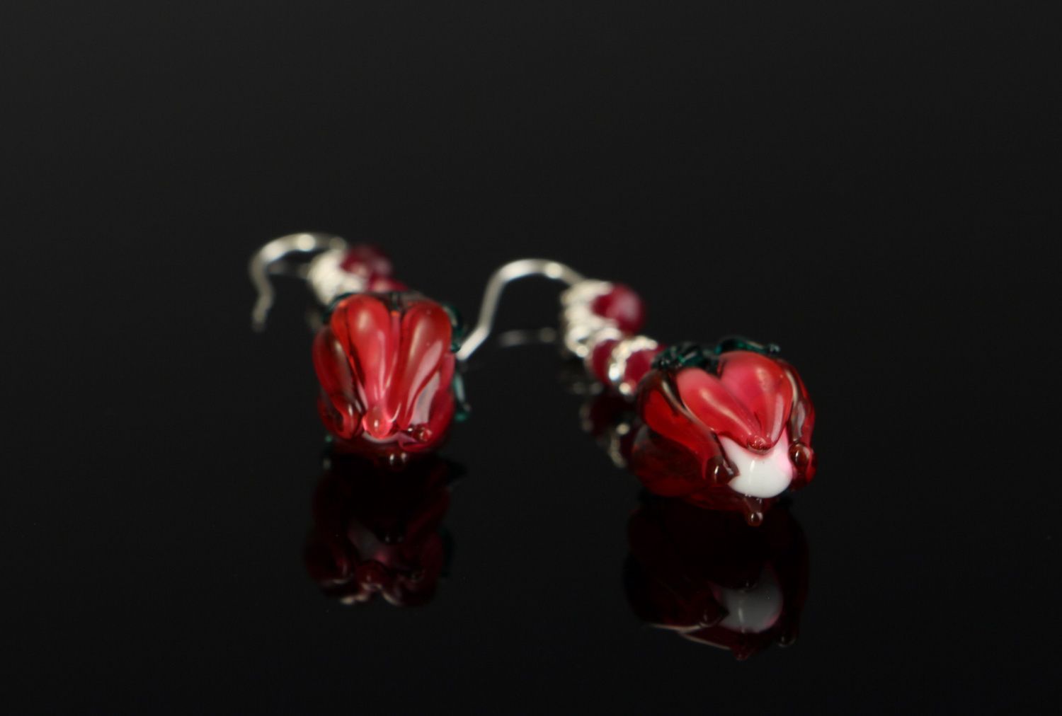 Long earrings with Italian glass Floral placers photo 4