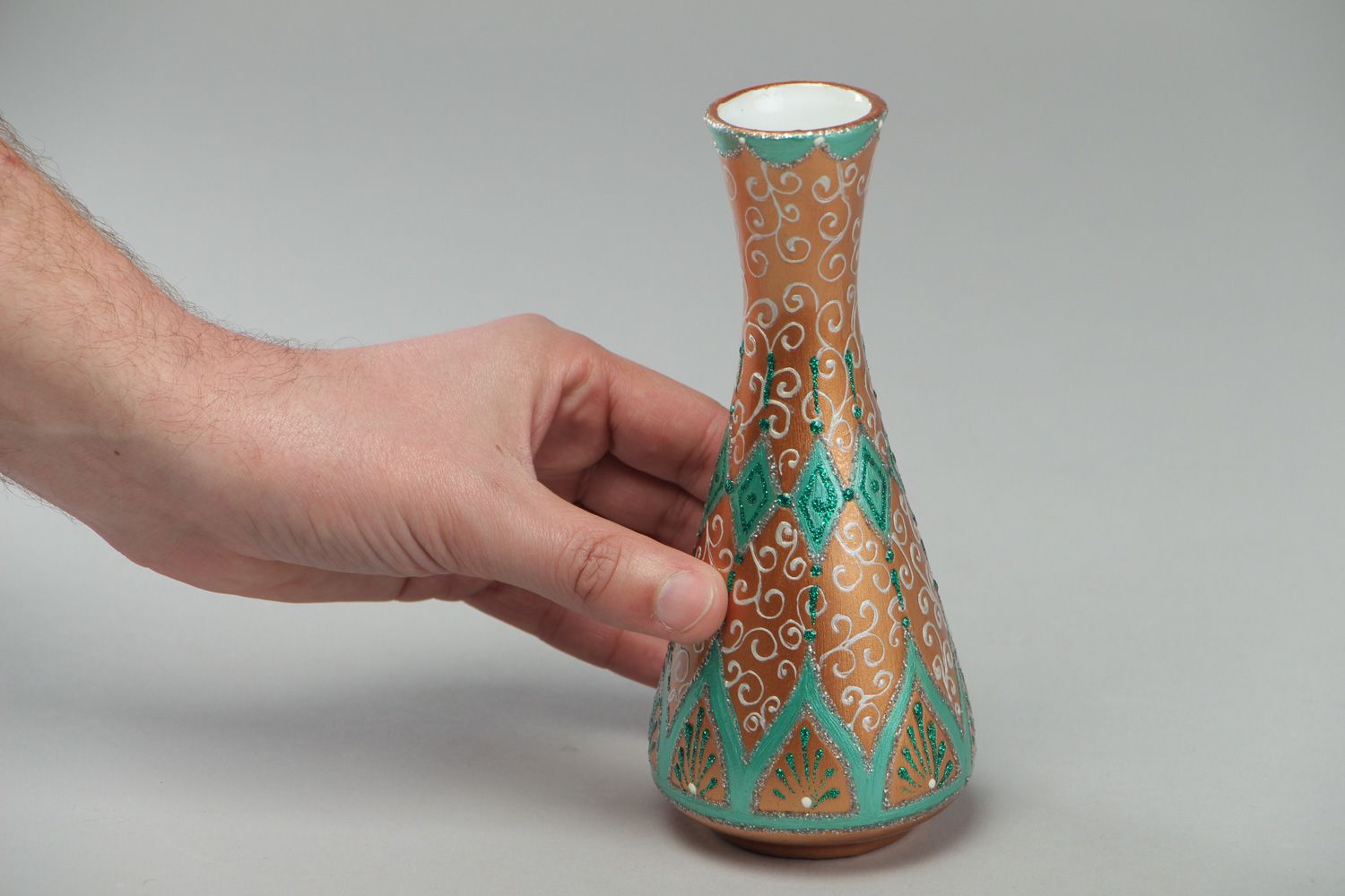 Handgemachte bemalte keramische Vase aus Ton für Blumen 250 ml im östlichen Stil  foto 4