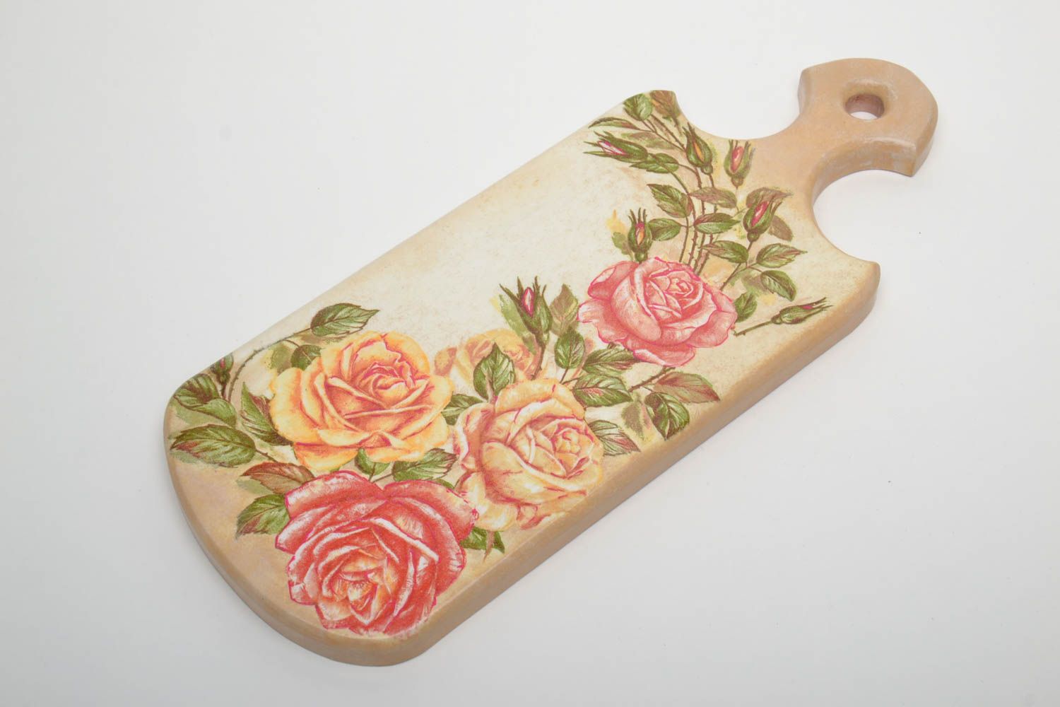 Planche à découper en serviettage faite main Roses photo 2