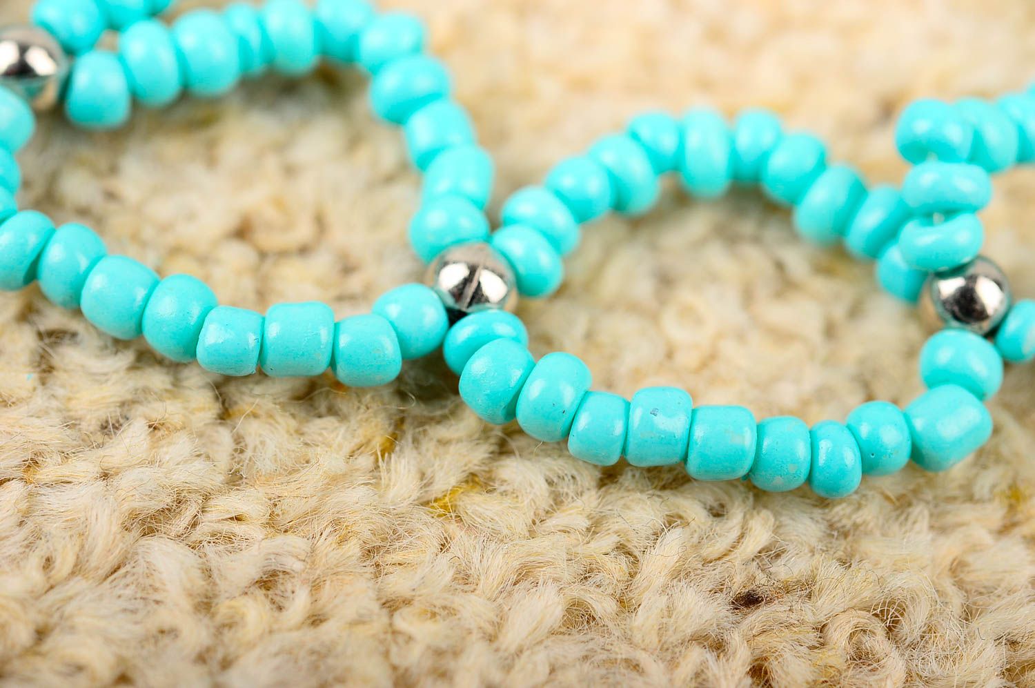 Handmade beaded light turquoise color palette bracelet for girs photo 5