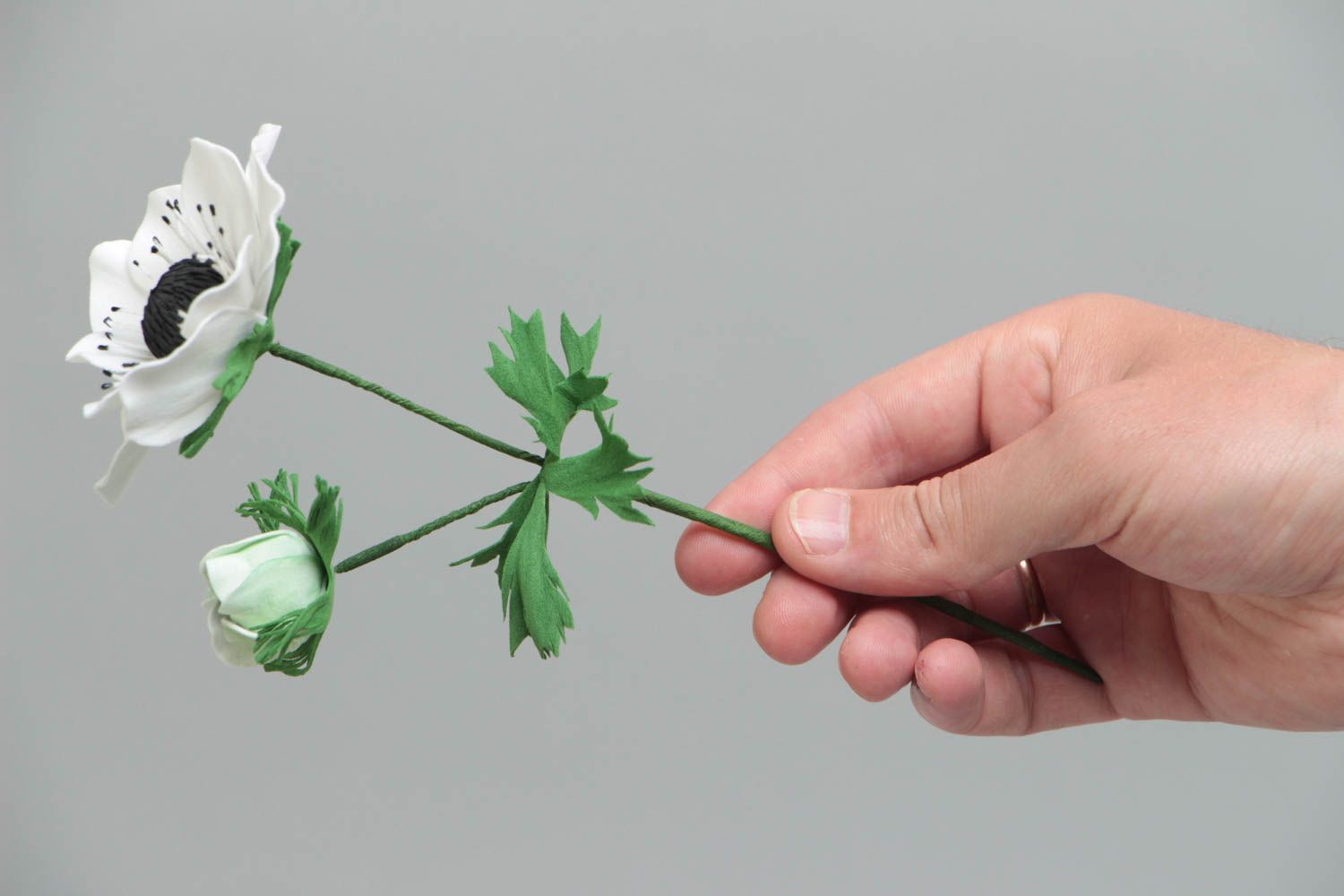 Fleur artificielle en foamiran décoration faite main belle Anémone blanche photo 5