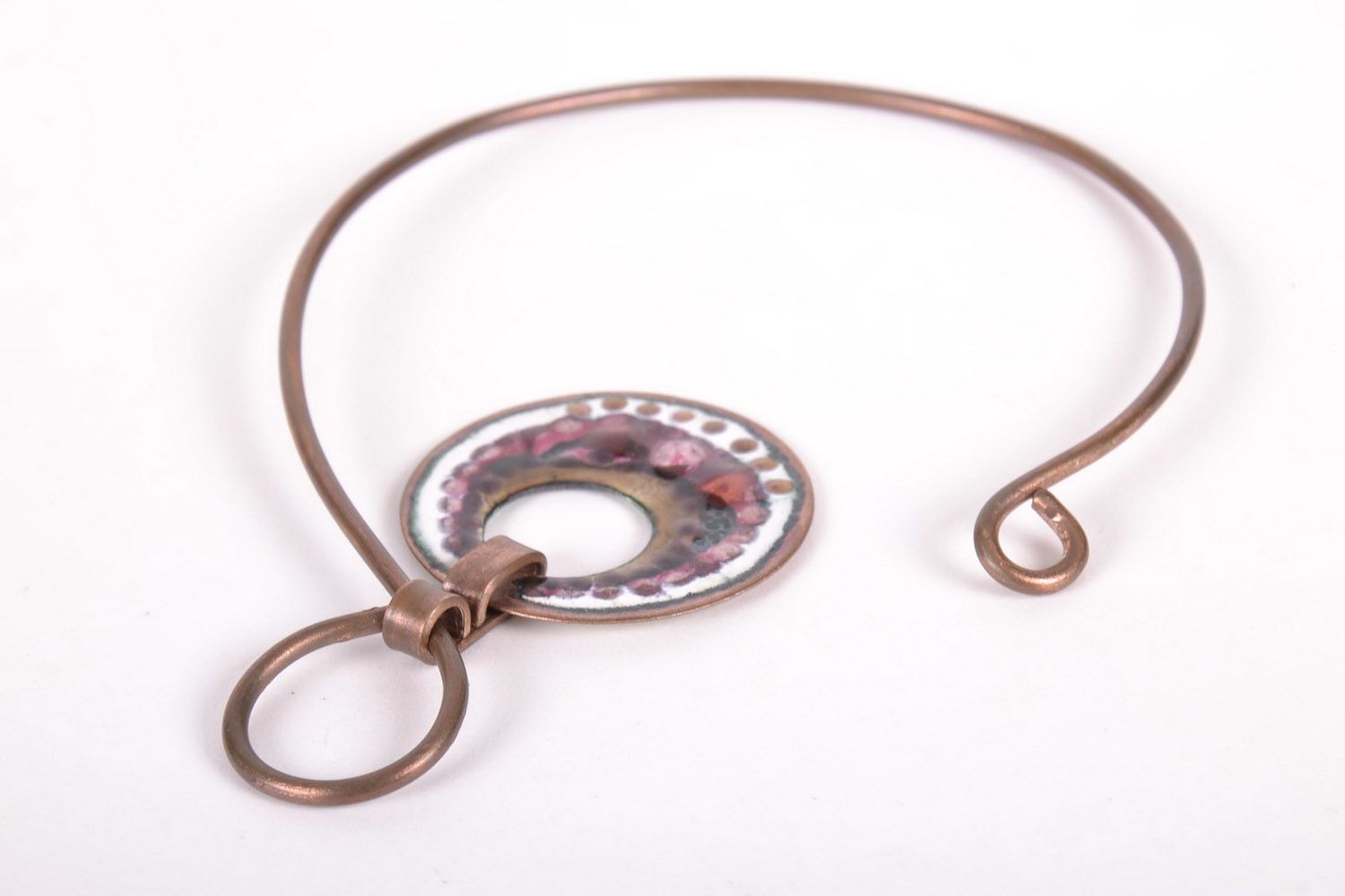 Copper pendant made using hot enamel technique photo 2