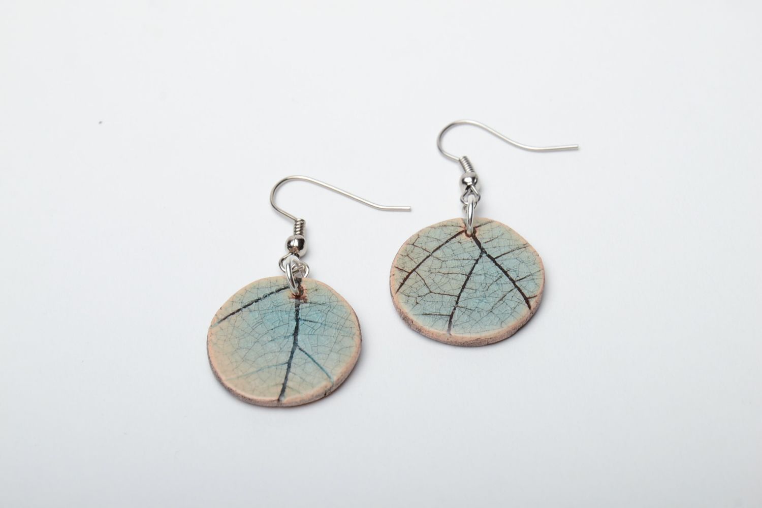 Ceramic earrings with floral stamp photo 2