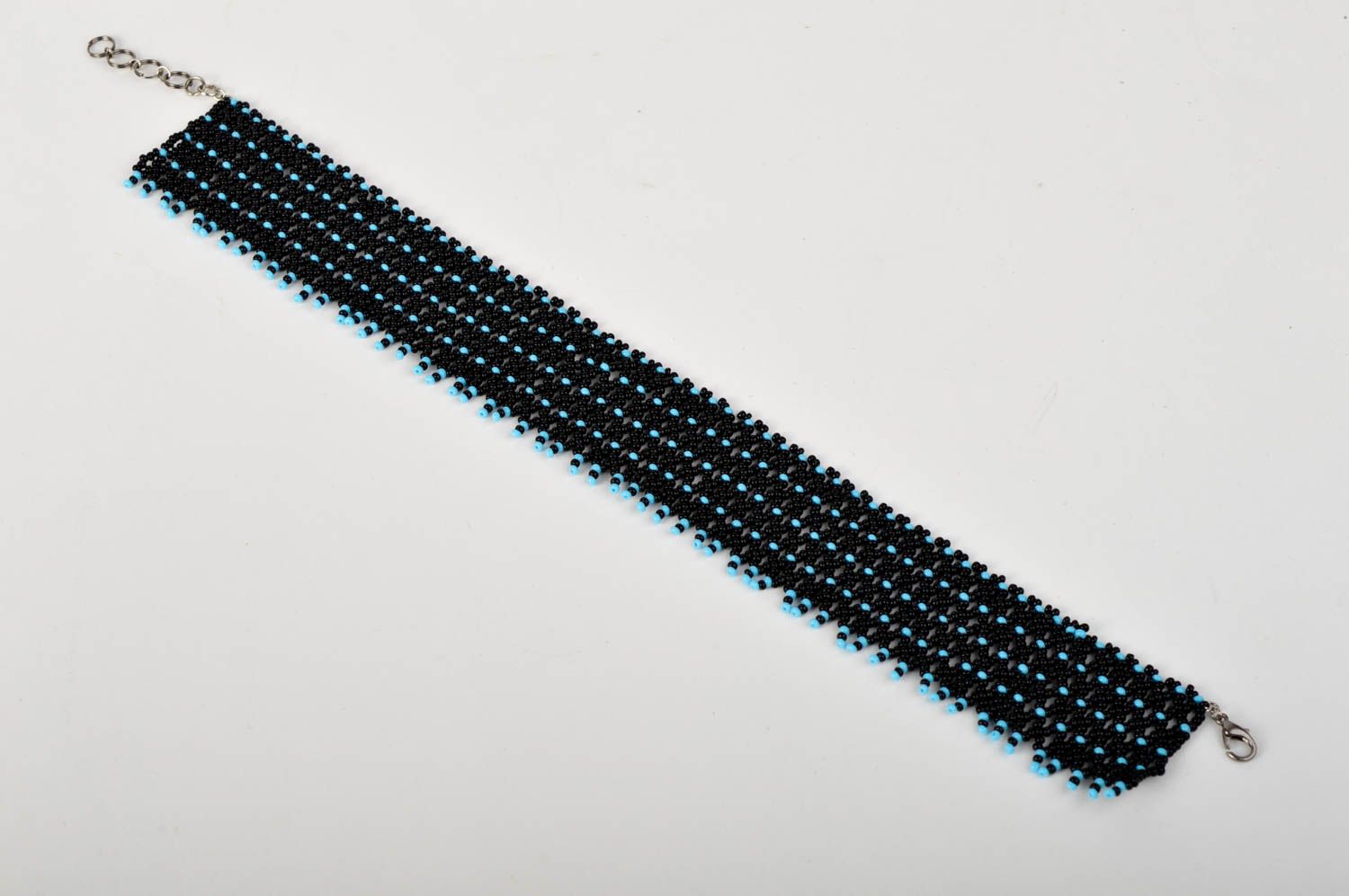 Collier en perles de rocaille Bijou fait main noir-bleu large Cadeau femme photo 2