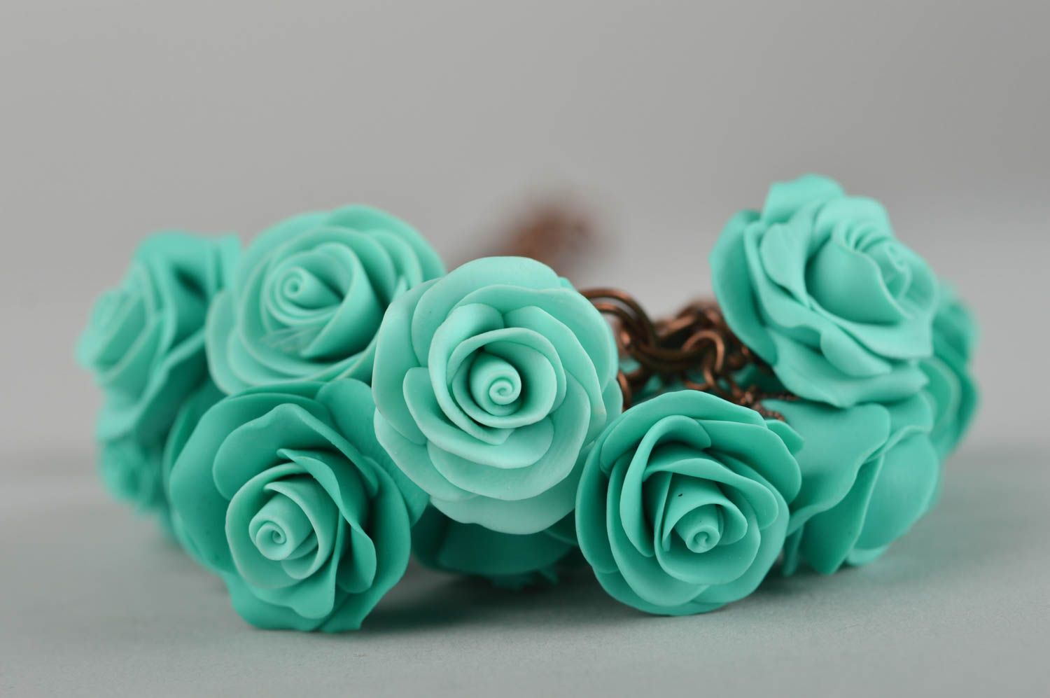 Collier fantaisie Bijou fait main fleurs turquoise pâte polymère Cadeau femme photo 4