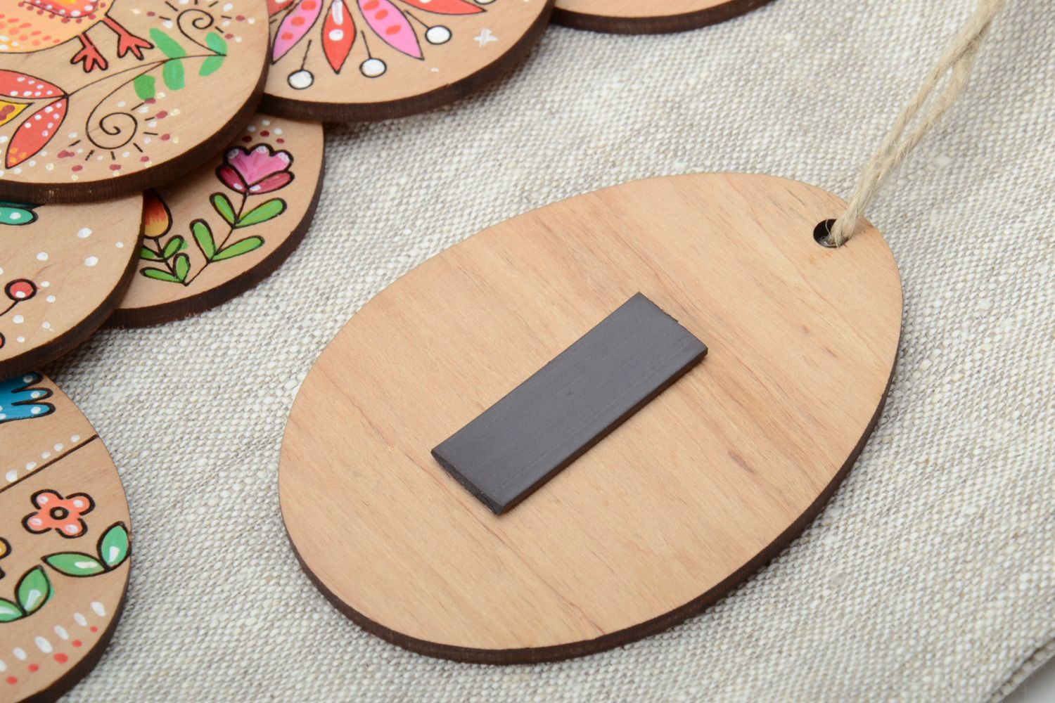 Handmade plywood interior pendants fridge magnets in sack bag 7 pieces photo 5