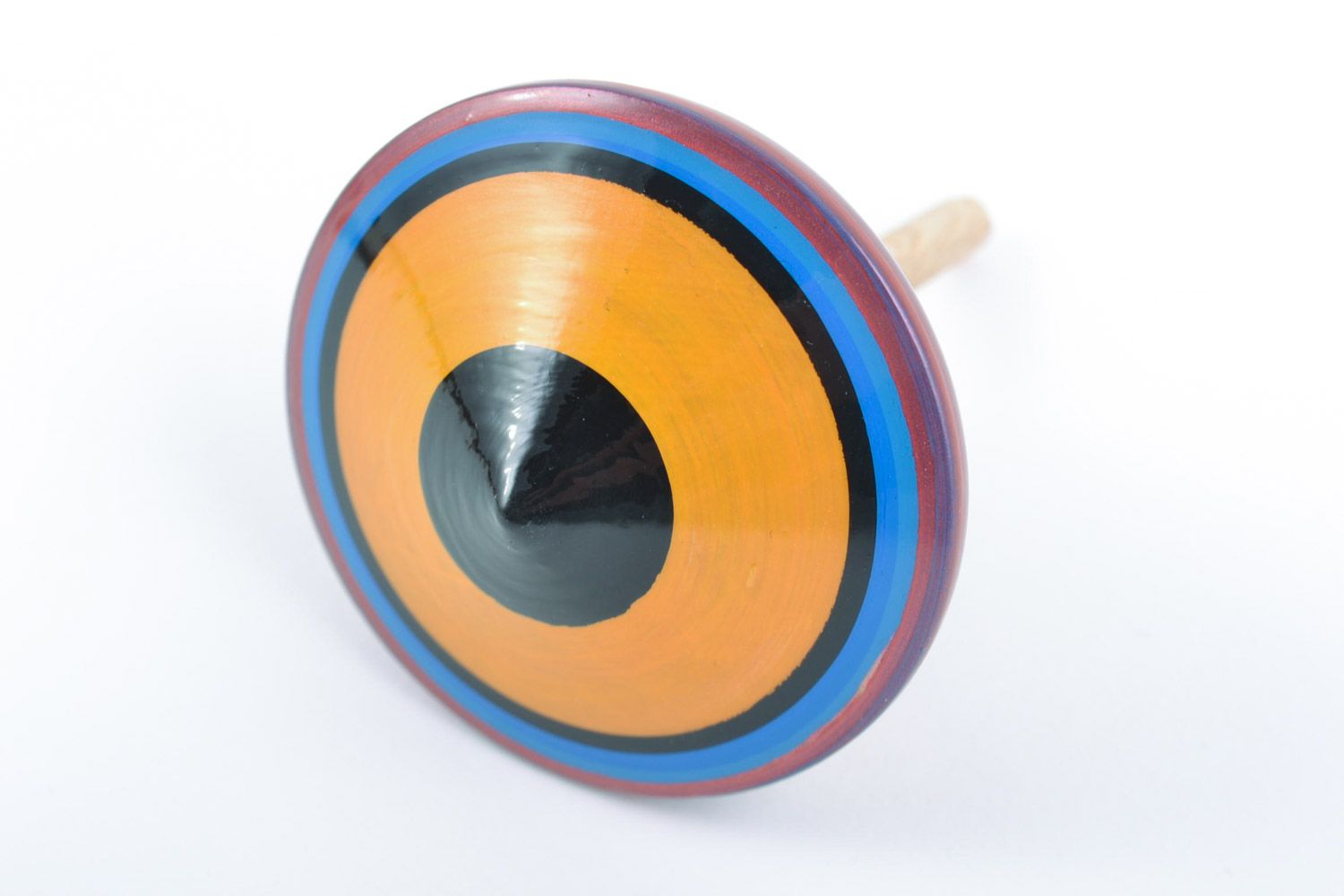 Petit jouet toupie fait main en bois naturel multicolore original pour enfant photo 3