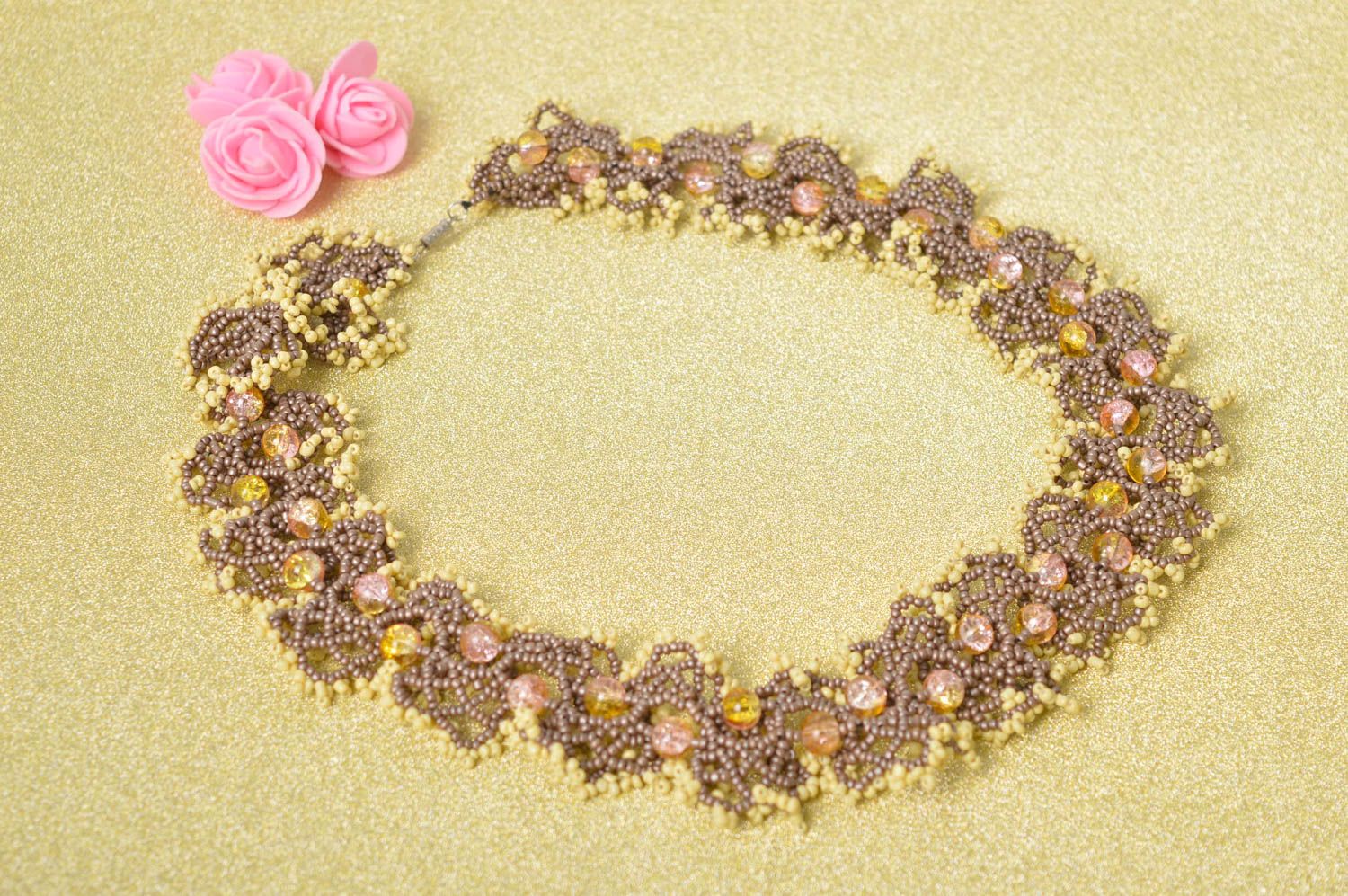Stylish handmade beaded necklace gentle womens necklace artisan jewelry photo 1