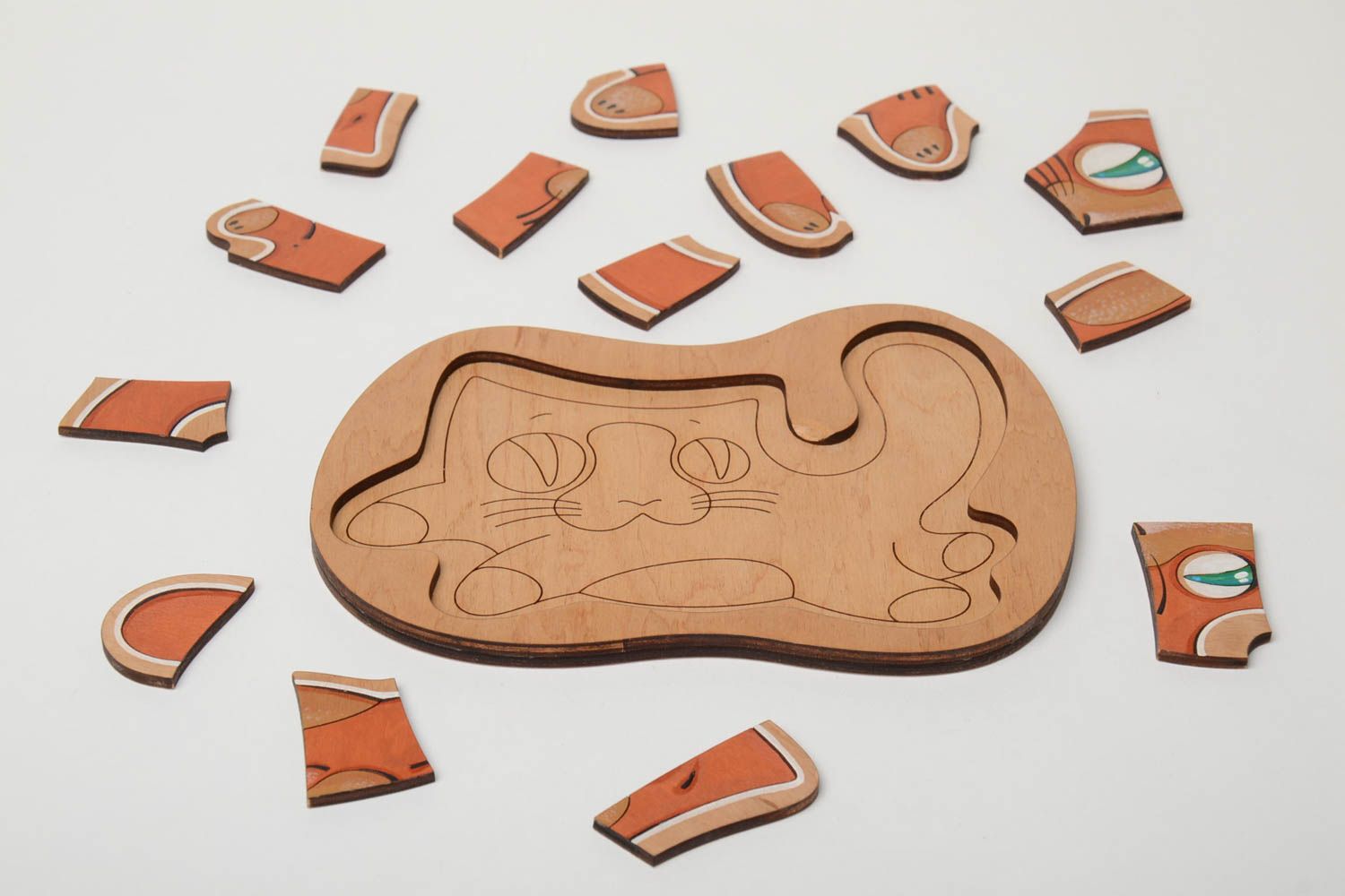 Puzzle en bois fait main design original jouet d'éveil pour enfant Chat photo 3