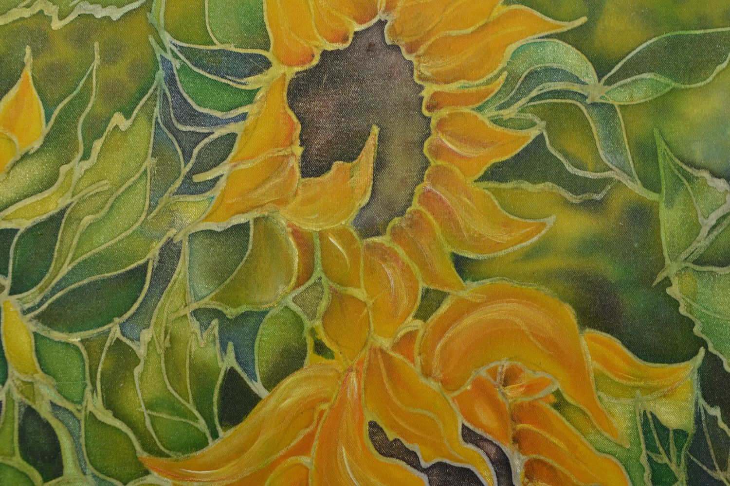 Chiffon Wandbild mit Acryl Sonnenblumen foto 4