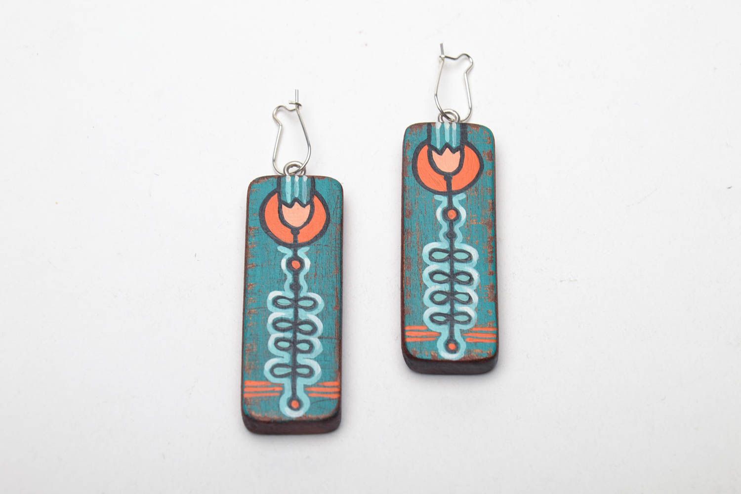 Wooden earrings with charms photo 2