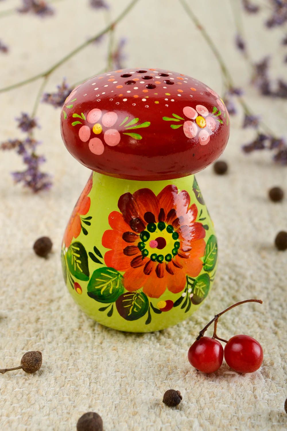 Handmade Salz Behälter Salzstreuer aus Holz Design Küchenhelfer Petrykiwka bunt foto 1