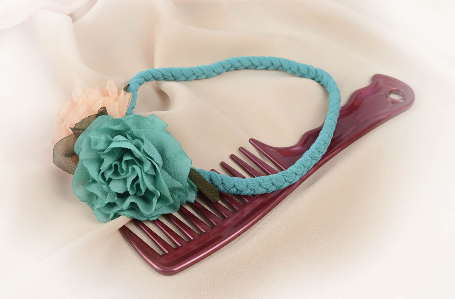 Haarband mit Blumen in Türkis handmade Designer Schmuck Accessoire für Haare  foto 5