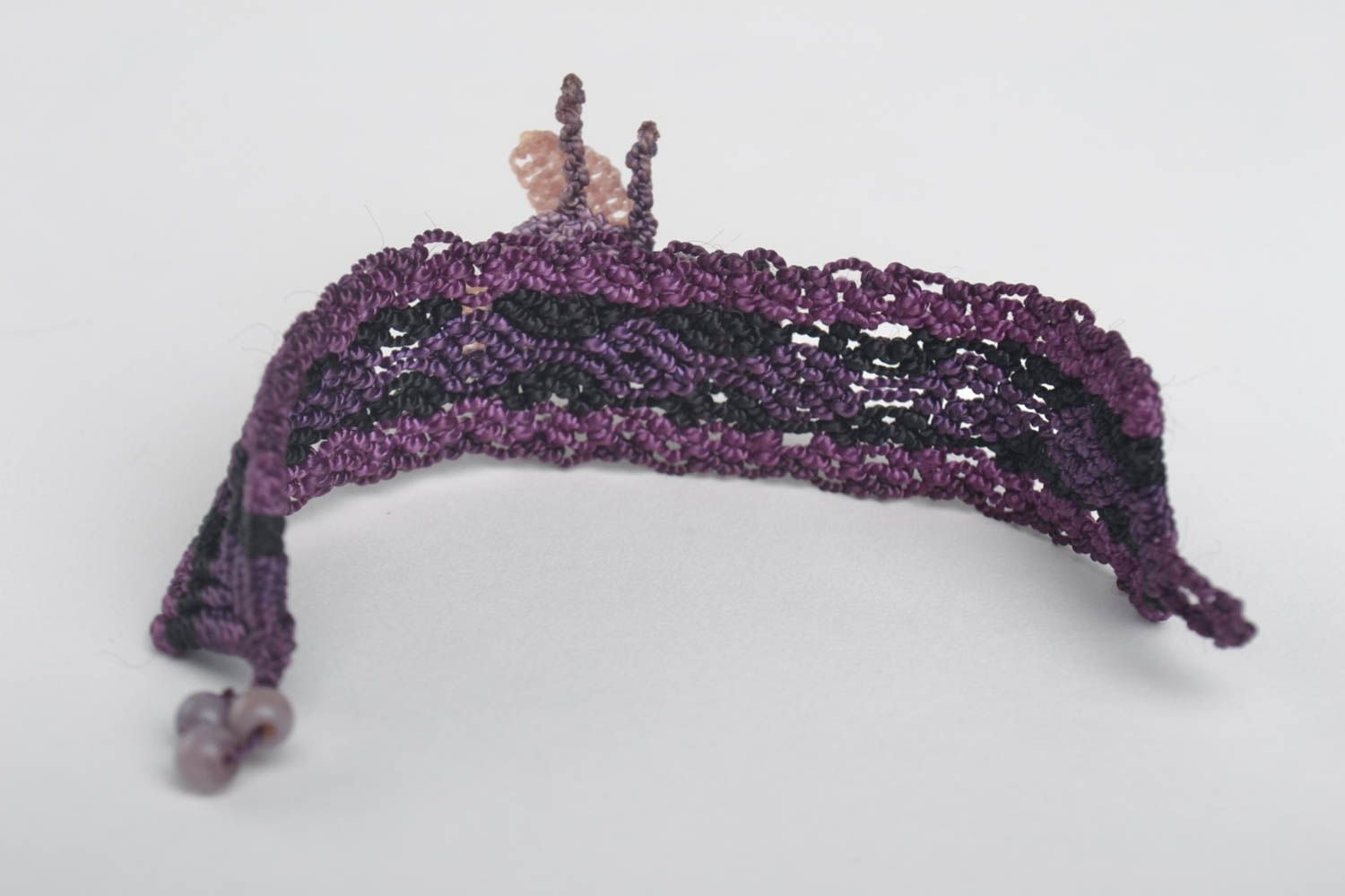 Bijoux macramé violets Bijoux faits main broche et bracelet tressés Cadeau femme photo 3