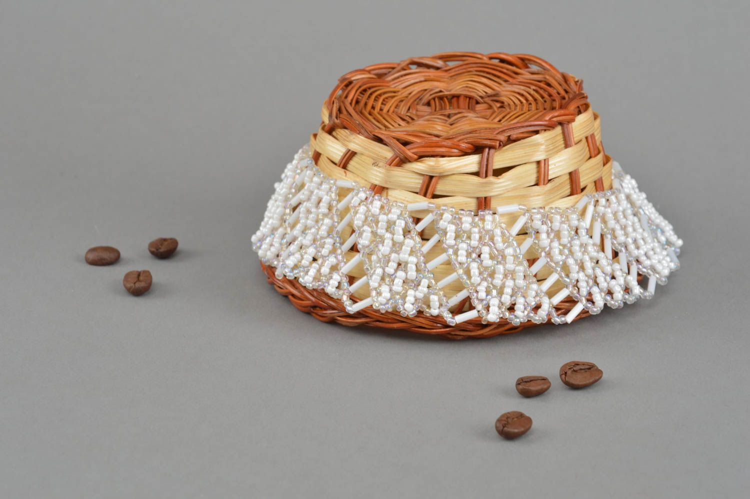 Handmade geflochtenes Designer Collier aus Glasperlen und Stiftperlen für Damen foto 1