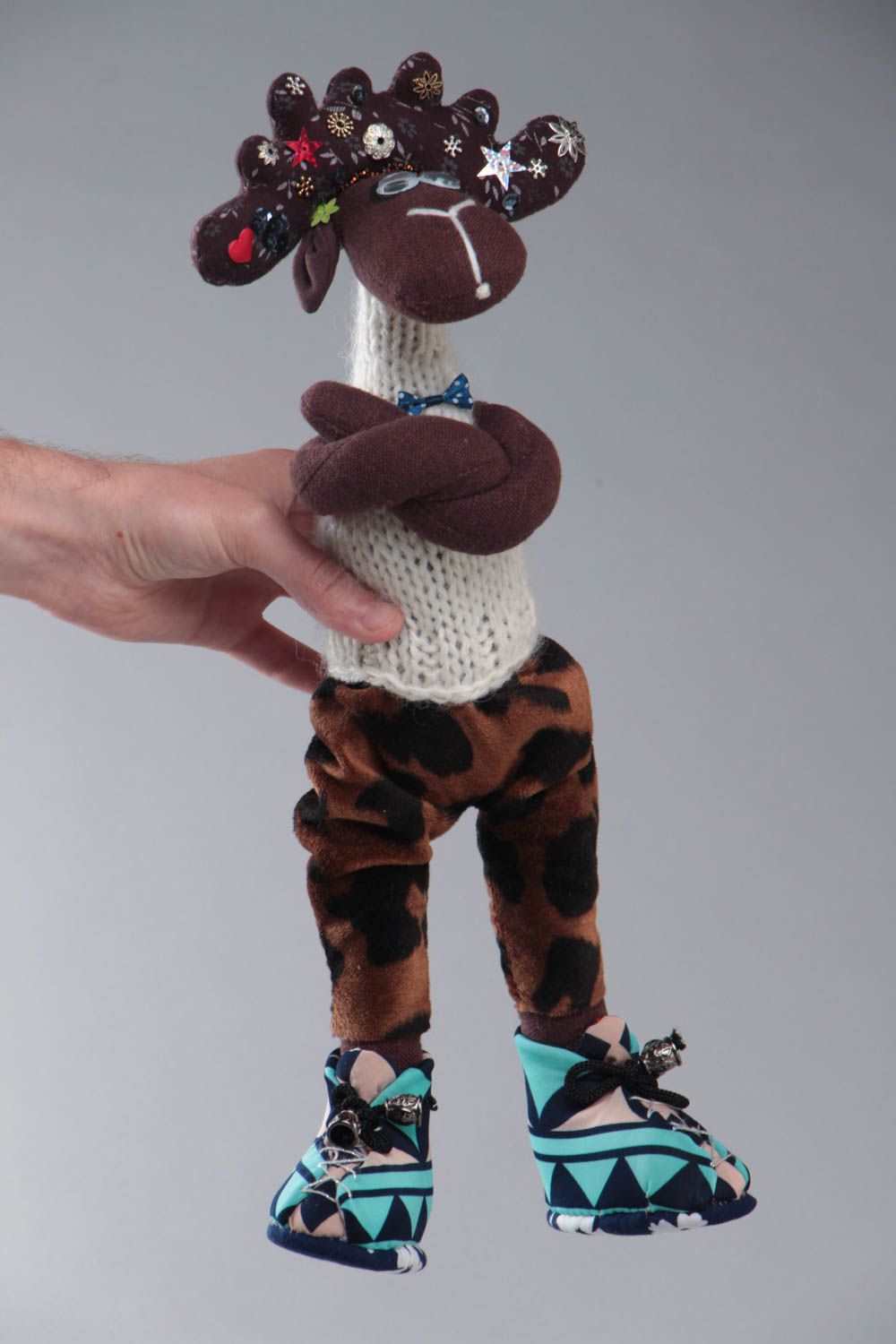 Handmade designer colorful fabric soft toy fashionable elk for children photo 5