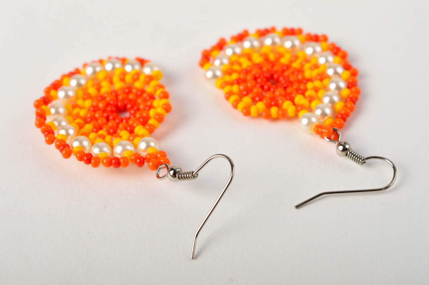 Handmade orange earrings designer beaded earrings unusual cute accessory photo 2