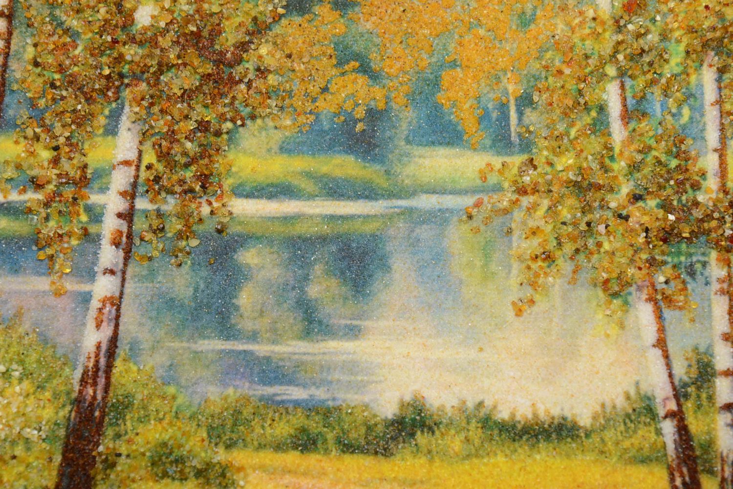 Tableau paysage en ambre mural Au lac fait main photo 3