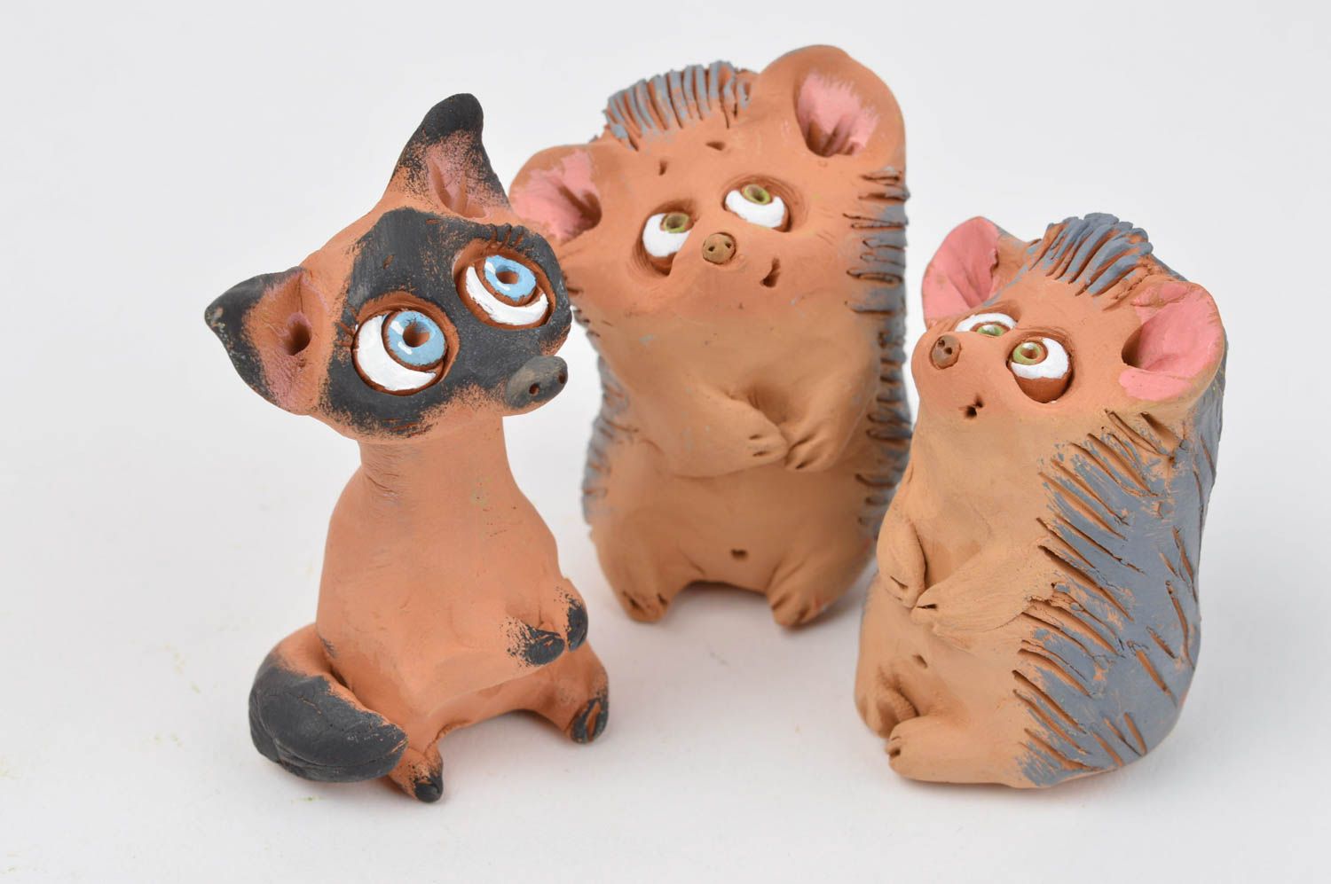 Handmade set of 3 clay figurines designer ceramic interior decoration present photo 4