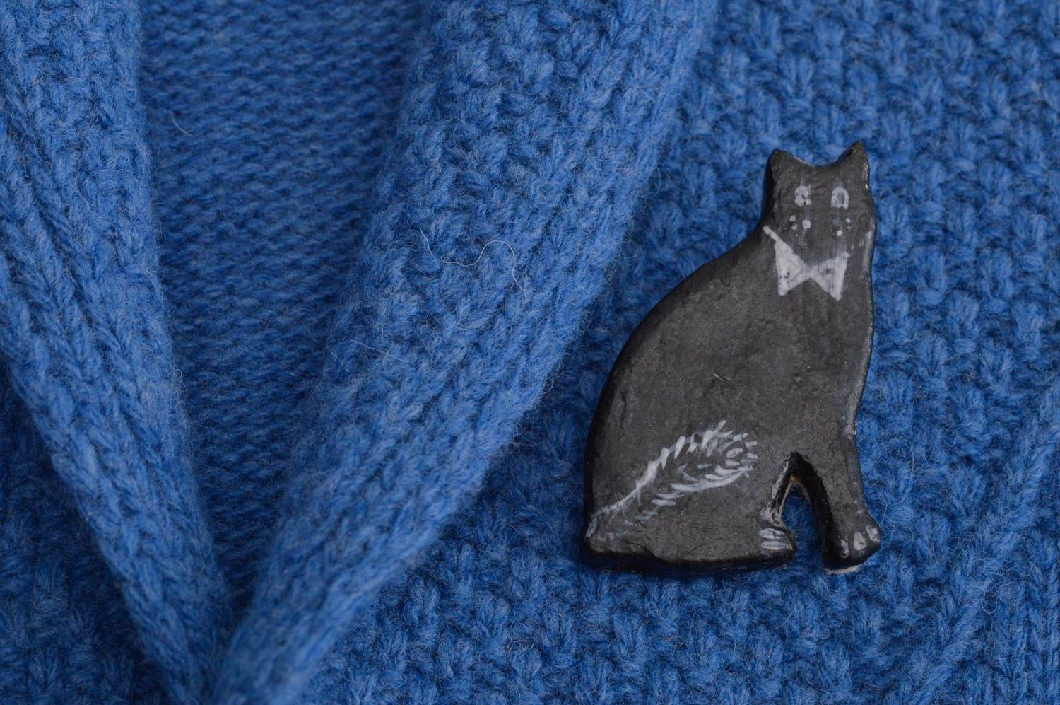 Tier Brosche handmade Porzellan Schmuck Katze schönes Accessoire für Frauen foto 1