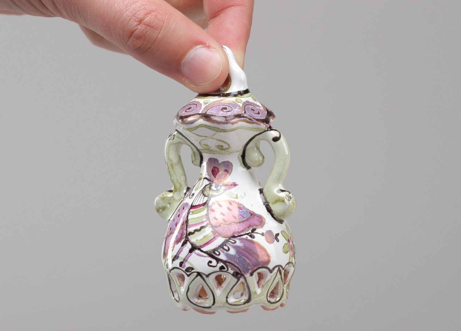 Декоративный керамический колокольчик с покрытием эмалью ручной работы с птицей фото 5