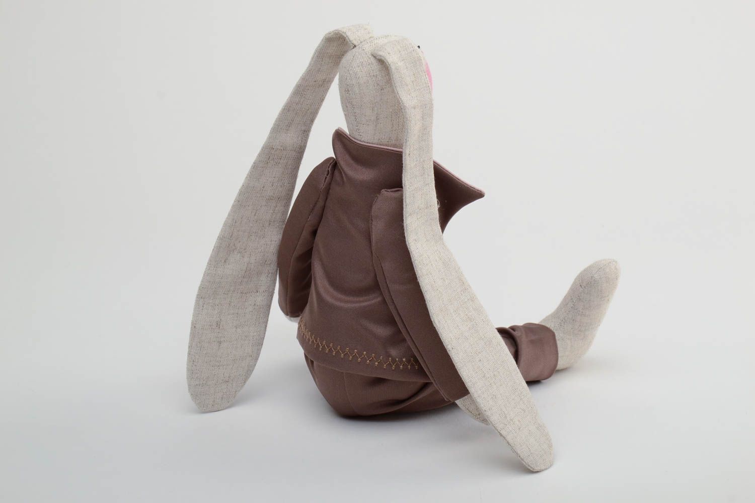 Handmade decorative fabric toy cute bunny in suit made of cotton interior decor photo 4