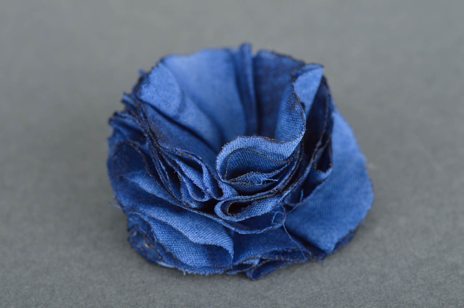 Handmade designer fabric flower brooch of blue color kanzashi technique  photo 5