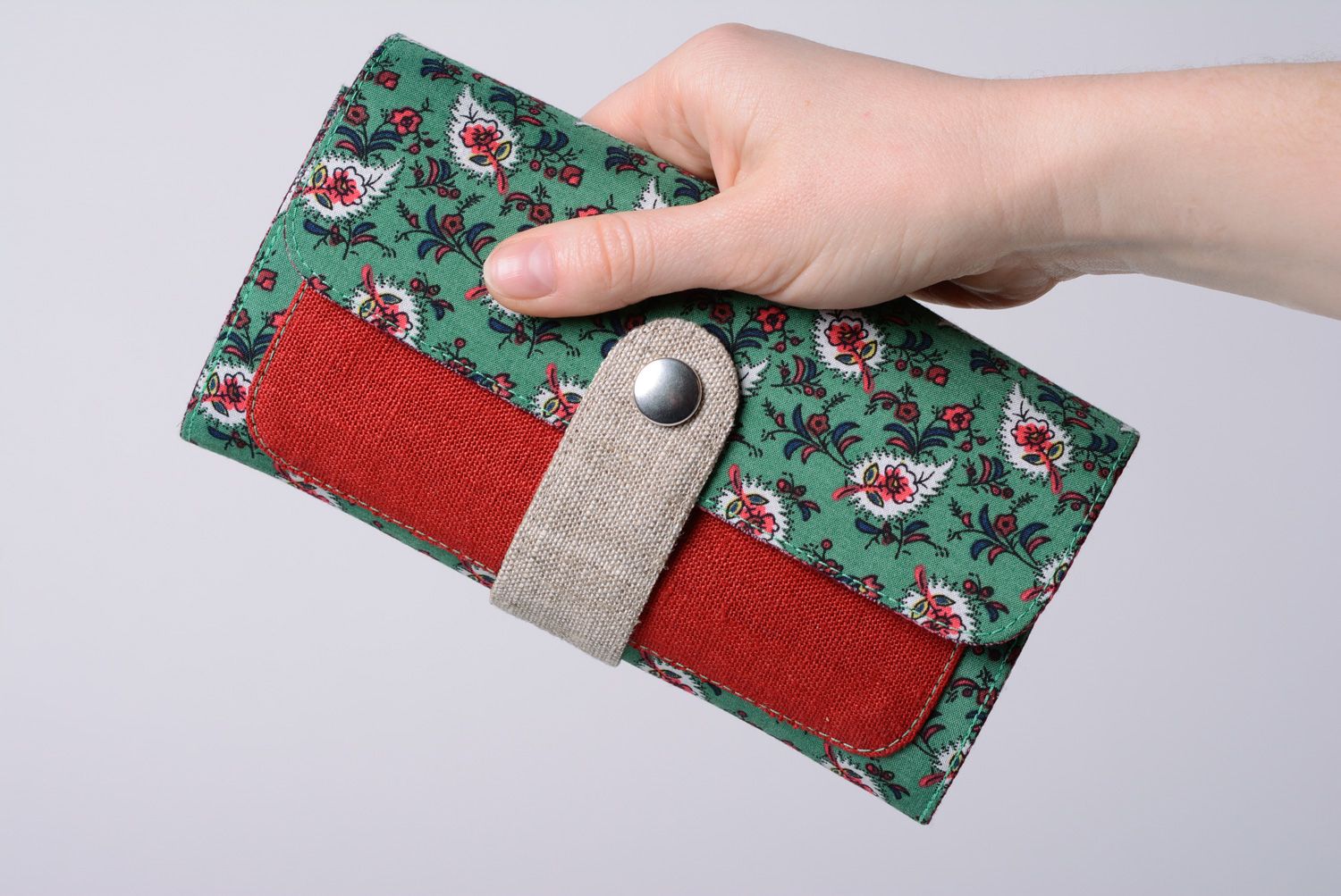 Motley handmade rectangular women's purse sewn of natural fabric photo 1