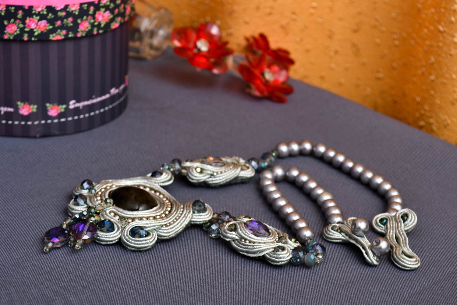 Handmade soutache necklace designer accessories massive stylish jewelry photo 1