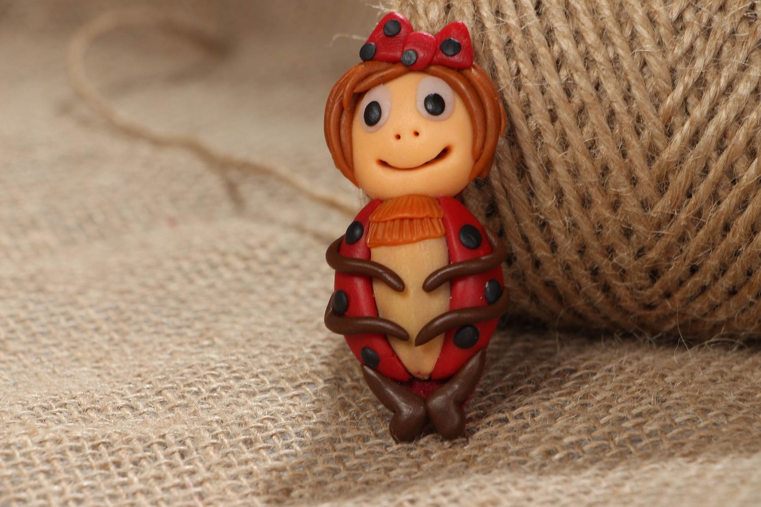 Polymer clay brooch Doll Ladybug photo 4